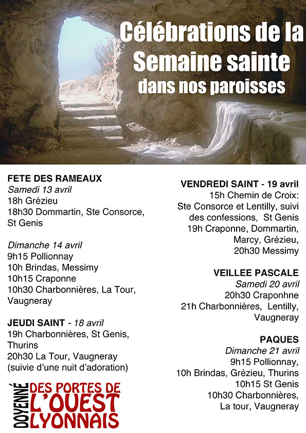 Célébrations de la semaine sainte 2019 dans nos paroisses